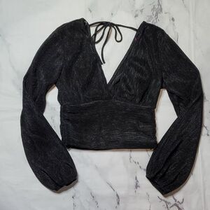 Fiestar Black Shimmer Surplice Cropped Top